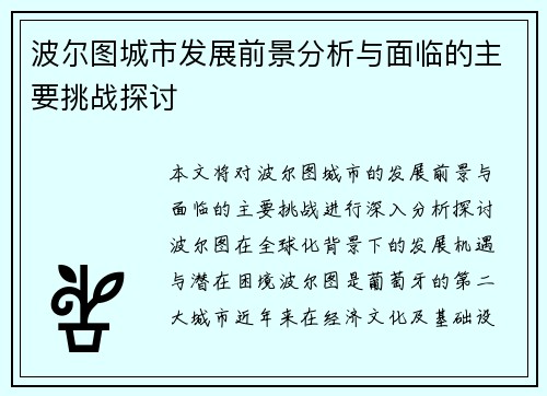 波尔图城市发展前景分析与面临的主要挑战探讨
